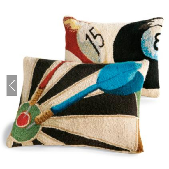 Grandin Road Pillow Covers Pair Darts Billiard Pool Balls Game Room Man Cave - Picture 1 of 7